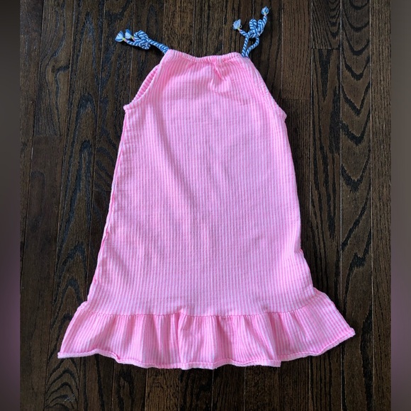 Vince Camuto Other - Vince Camuto Girls 6X Woven Cotton Pink/White Striped Halter Ruffled Hem Dress